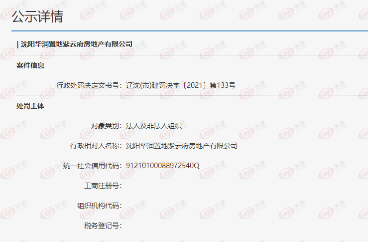 沈阳华润置地紫云府未办监督手续被罚20万 房地产经营的警钟